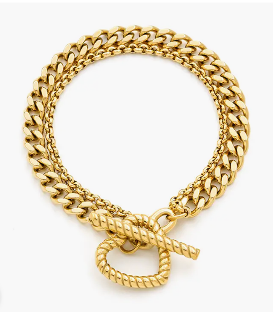 Layered Gold Heart Clasp Bracelet