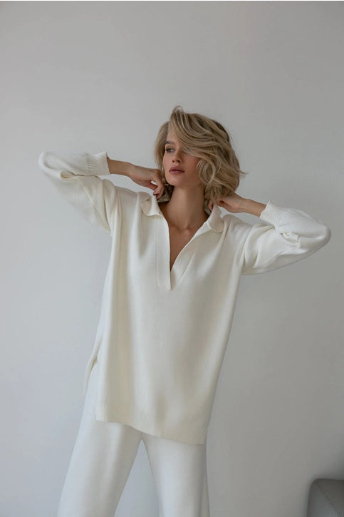 Cotton Knit Collared Sweater